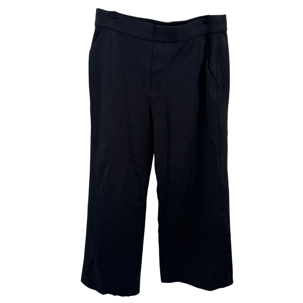 Spanx Black High Waist Flat Front Wide Leg Cropped Trouser Dress Pants Womens L
